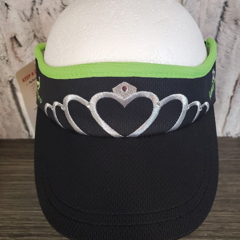 Headsweats RUNNING PRINCESS Visor Hat Black / Green‎ Stitched Silver Tiara - NEW